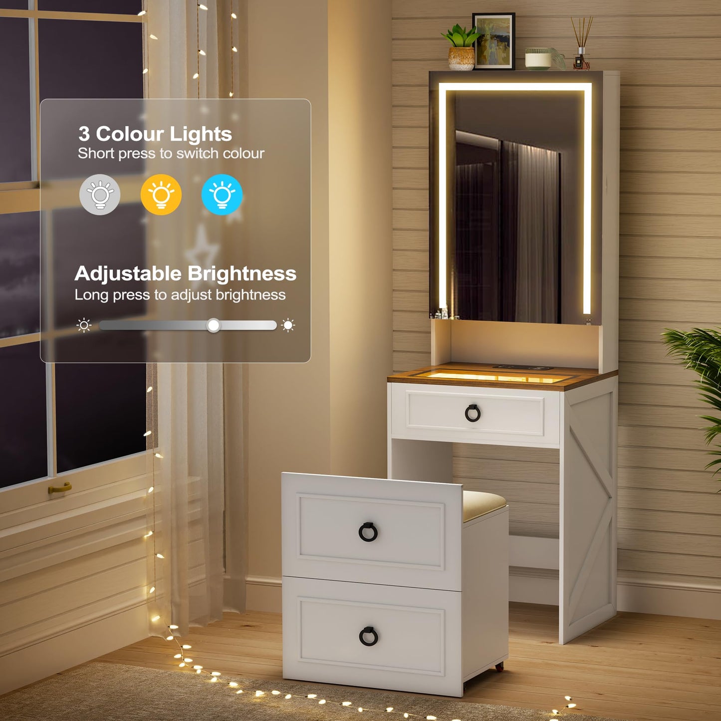 GLAMORA™ Toeletta 7-in-1 con Specchio LED & Scomparti Nascosti