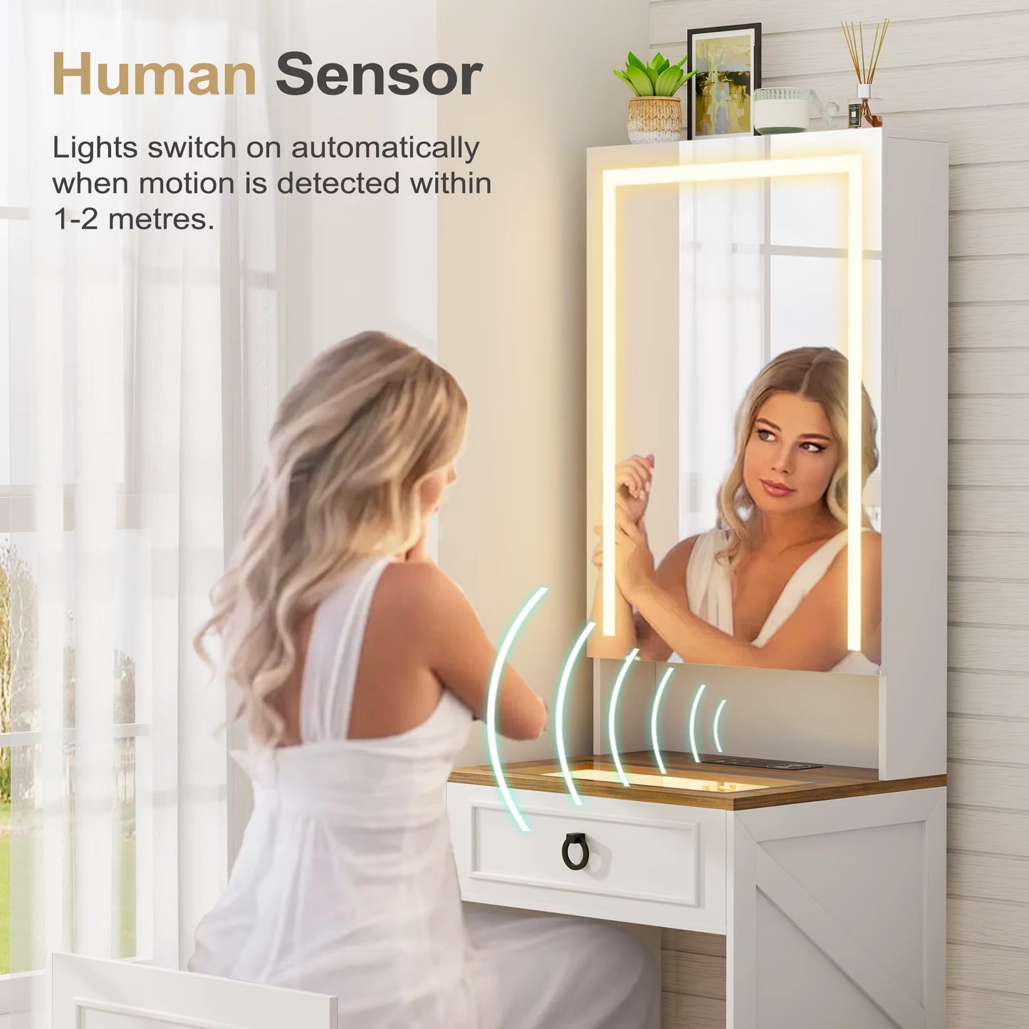 GLAMORA™ Toeletta 7-in-1 con Specchio LED & Scomparti Nascosti