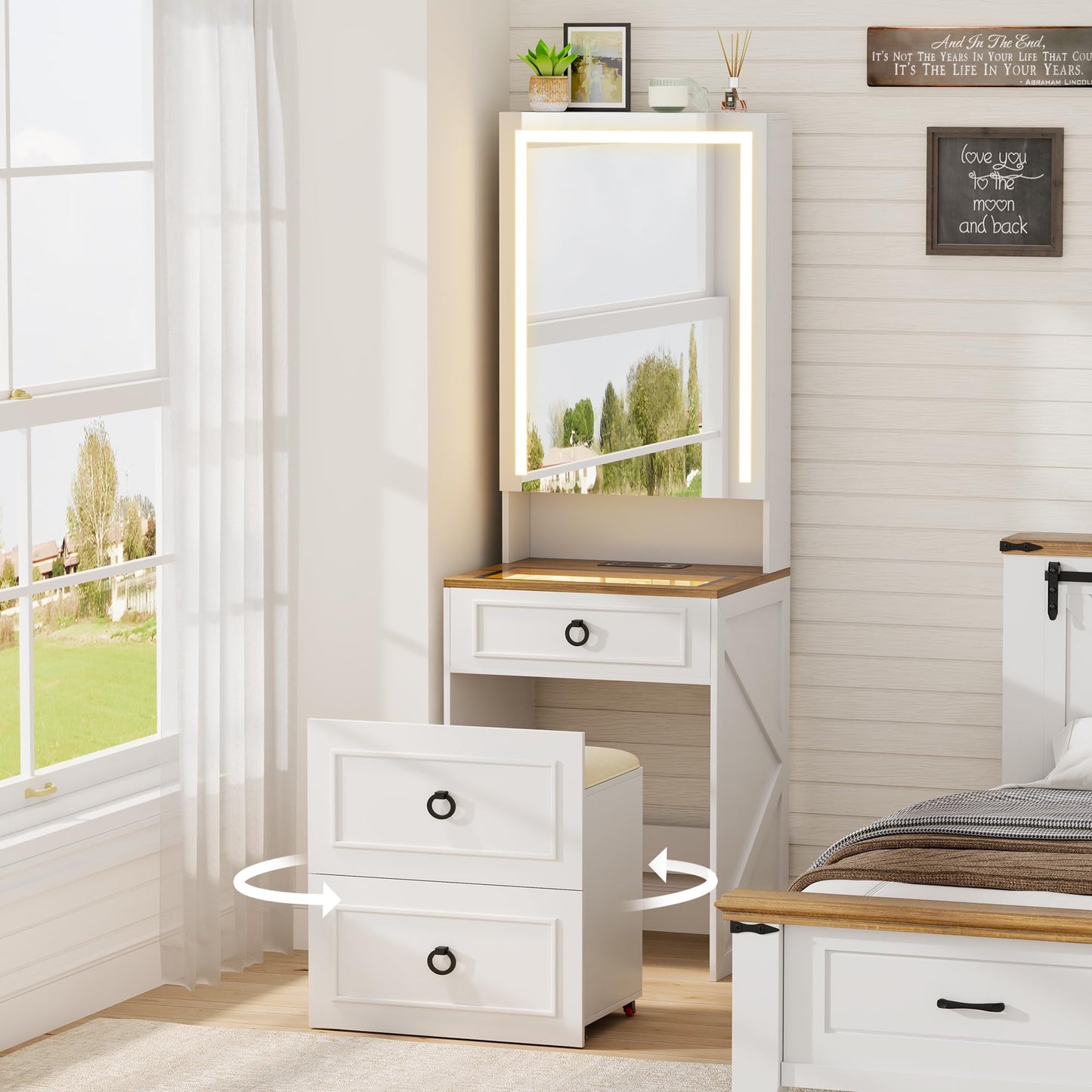 GLAMORA™ Toeletta 7-in-1 con Specchio LED & Scomparti Nascosti