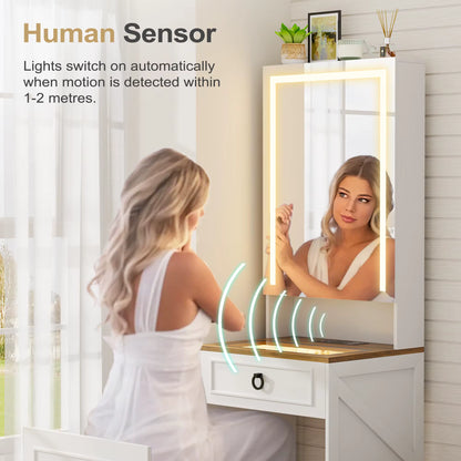GLAMORA™ Toeletta 7-in-1 con Specchio LED & Scomparti Nascosti